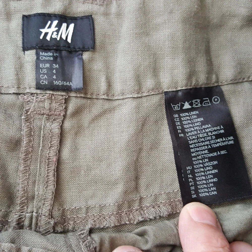 H&M Women's Pants Size 4 100% Linen Brown TA14**